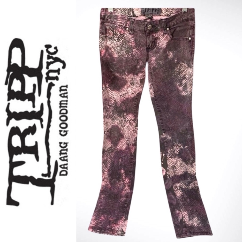 "Tripp nyc” pink tie dye low rise snake print skinny jeans- 0
